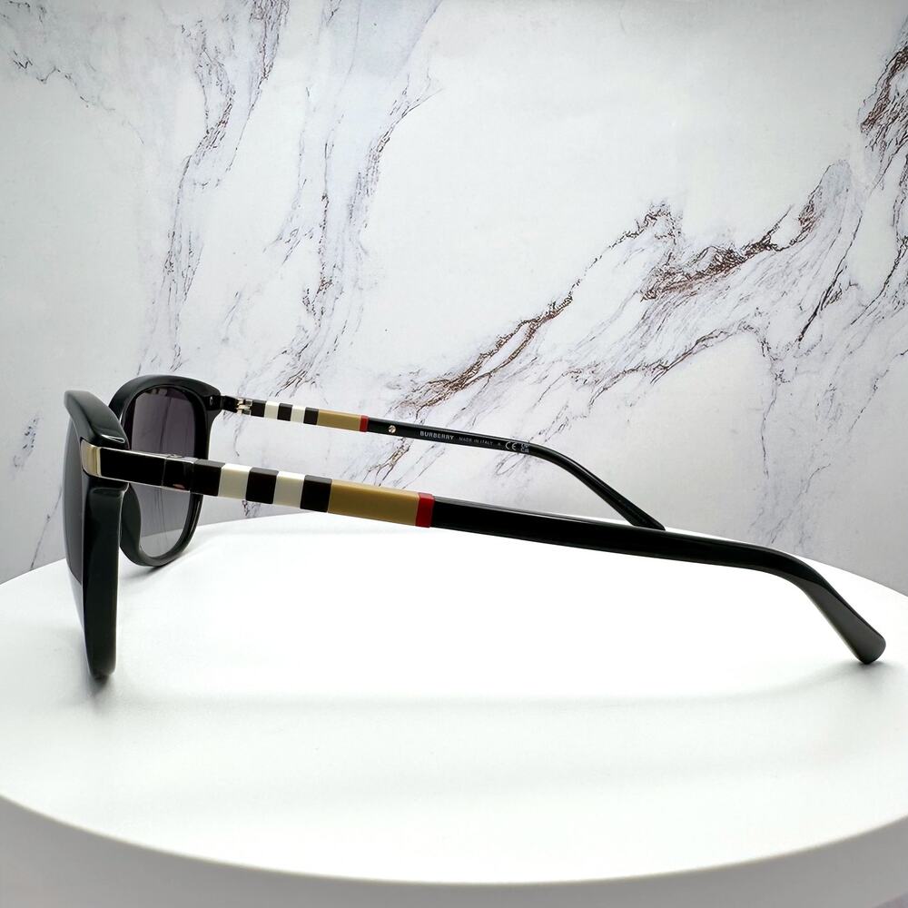 New Burberry Sunglasses Black Cat Eye Check Arms Gold Hardware Womens BURBERRY - Picture 4 of 16